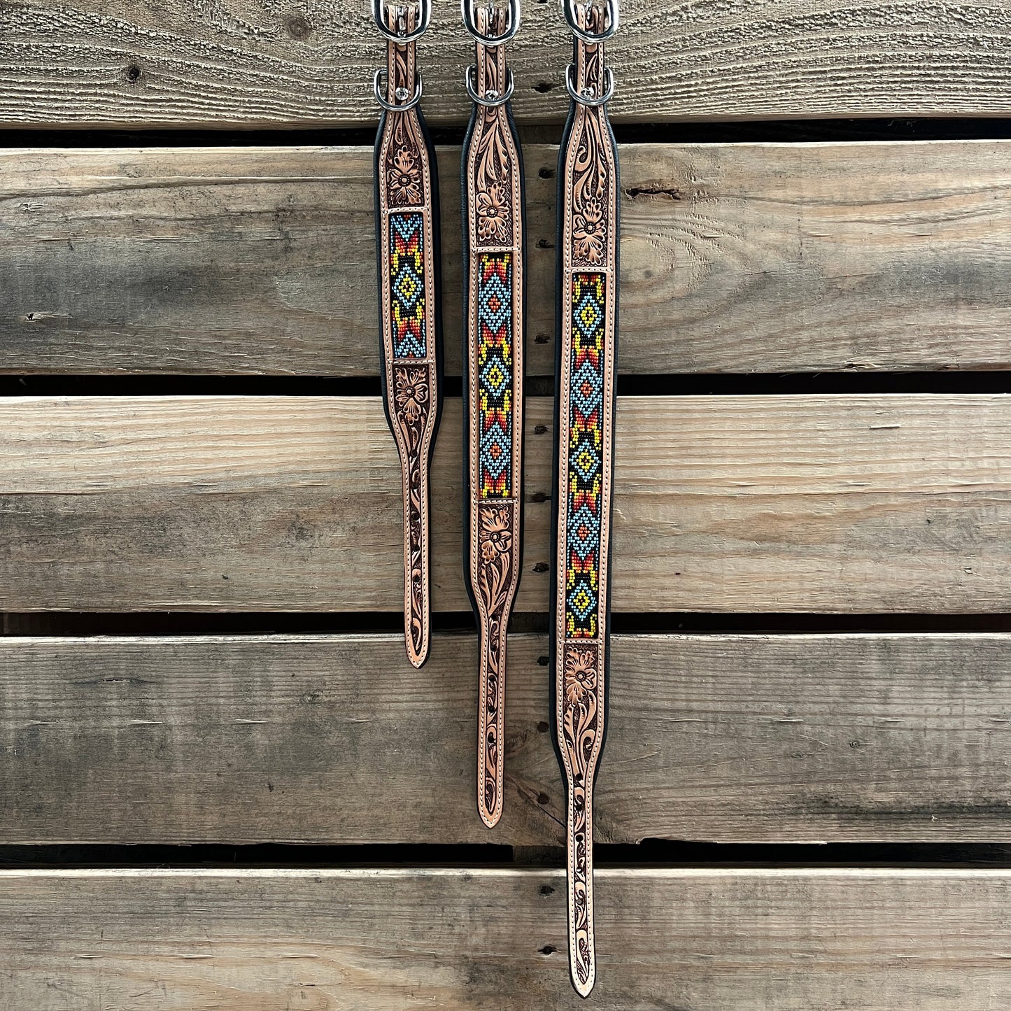 Tooled Yellow Leather Beaded Dog Collar #DC436