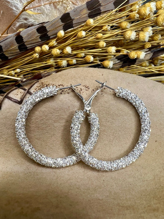 Clear Sparkle Silver XL Hoops