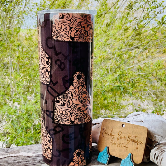 Tooled Cow Tag Branded Western Skinny Tumbler