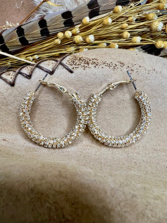 Clear Sparkle Medium Gold Hoops