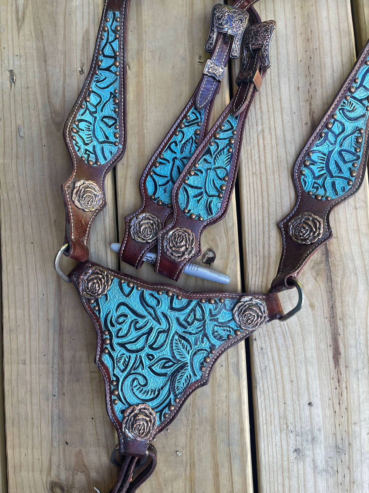 Made To Order Western Tack Set - Blue Tooled (BHT017)
