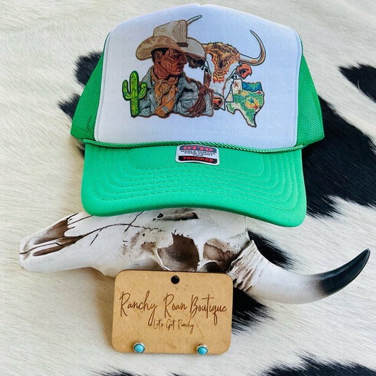 Faux Embroidery Vintage Cowboy  Western Foam Front Trucker Hat
