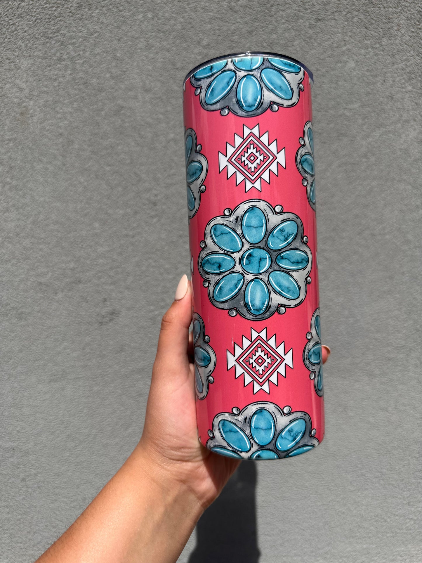 Turquoise pink Aztec  20oz tumbler