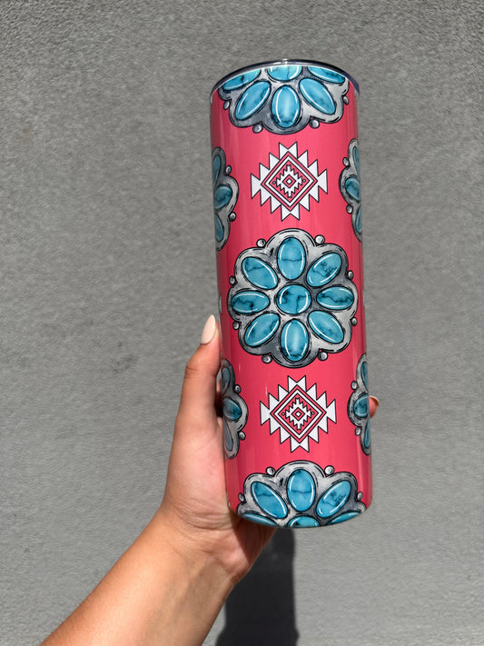 Turquoise pink Aztec  20oz tumbler