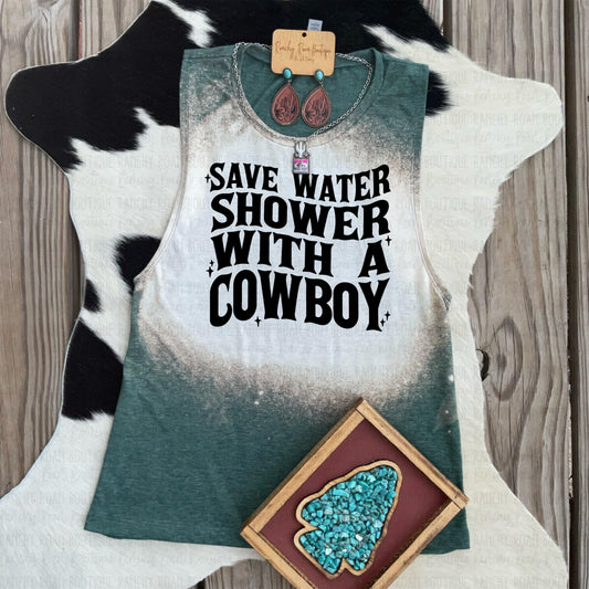 Save Water Shower with a Cowboy Western Festival Muscle Tank