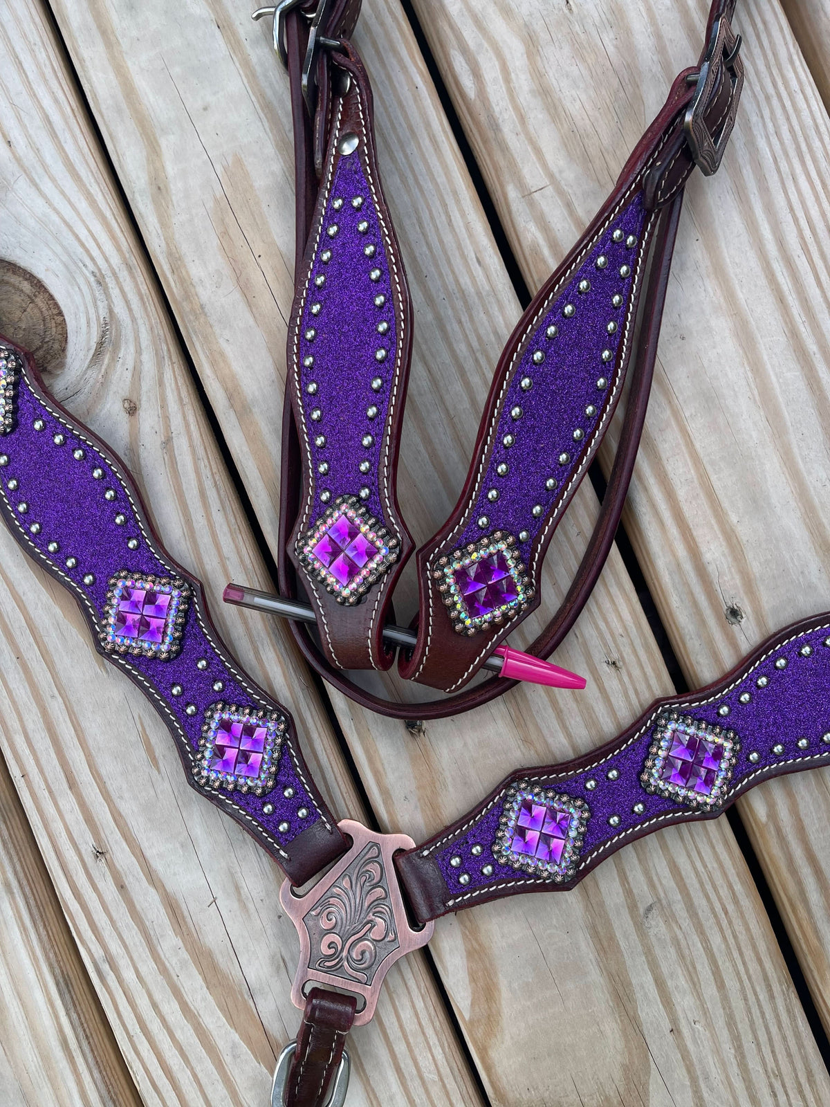 Made To Order Western Tack Set - Purple Glitter with Browband Headstall (BHT013)