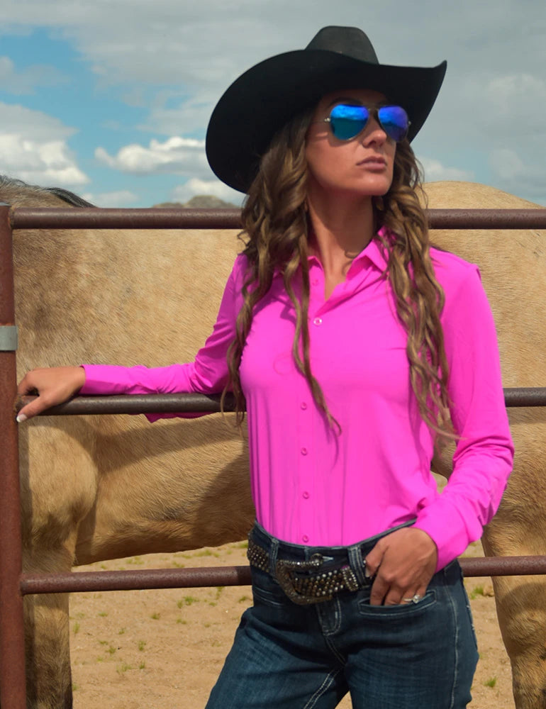 Cowgirl Tuff Company Pullover Button Up (Hot Pink Breathe Lightweight Stretch Jersey) RTS
