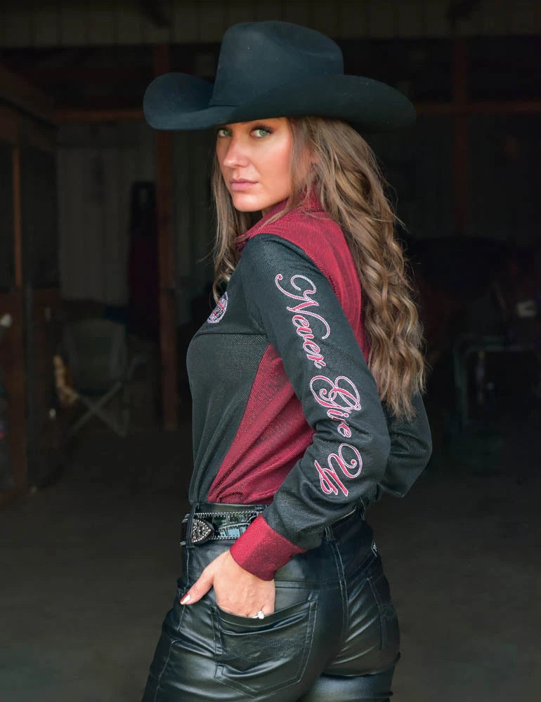 Cowgirl Tuff Company Pullover Button Up (Red-Black Metallic Mid-Weight Stretch Jersey) RTS