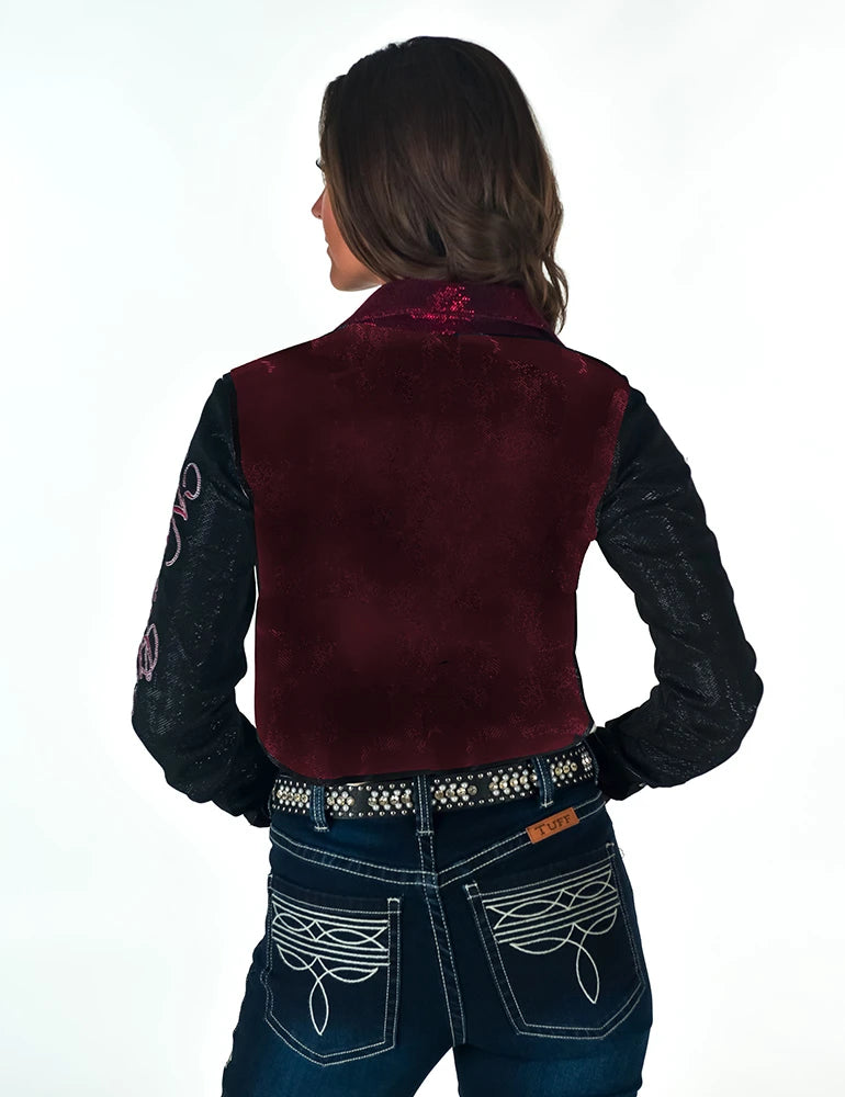 Cowgirl Tuff Company Pullover Button Up (Red-Black Metallic Mid-Weight Stretch Jersey) RTS
