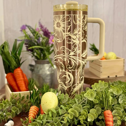 Inverted Western Tooled Leather Tumbler  | 20oz