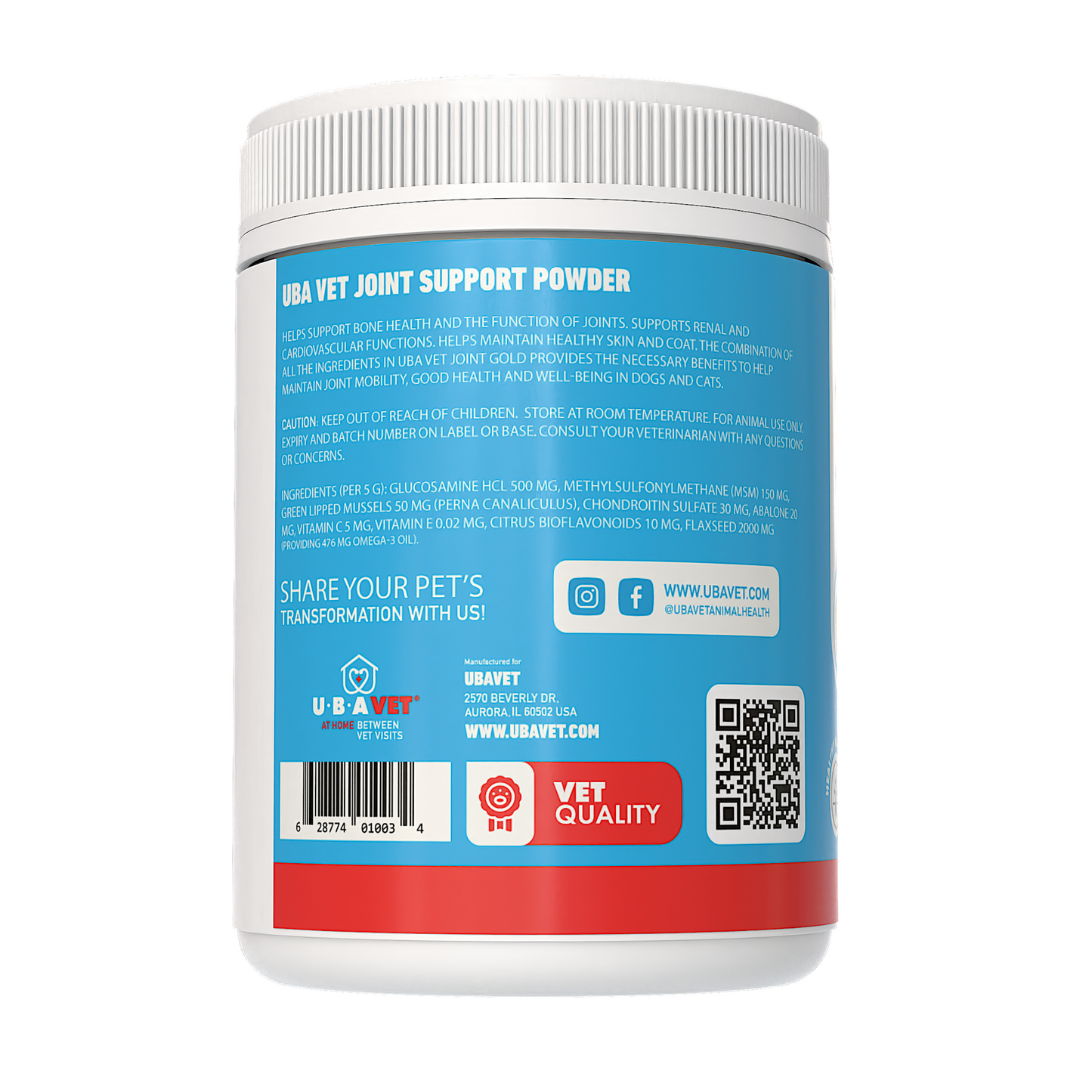 UBAVET Joint Gold Support Powder for Dogs & Cats – 8.8 oz / 250 g