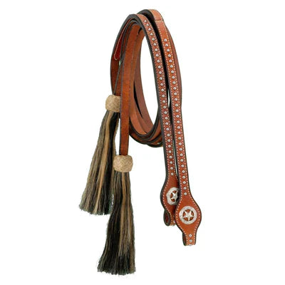 Split Reins W/Silver Dots, Star Conchos & Horsehair Tassels