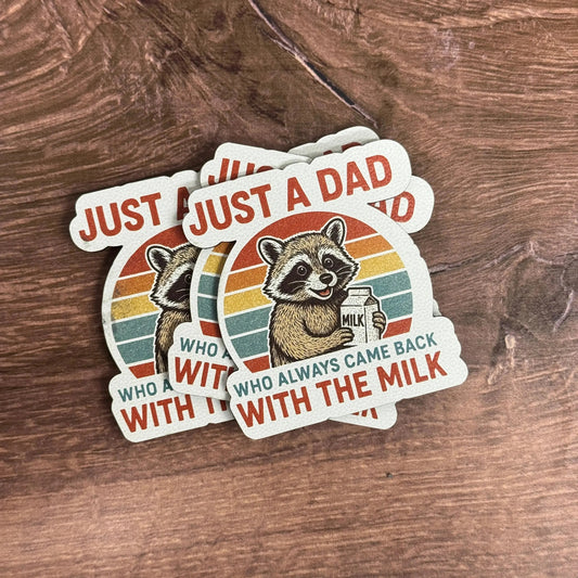 Just a Dad Who Always Came Home With the Milk – Raccoon Version | UV Printed Leather Hat Patch