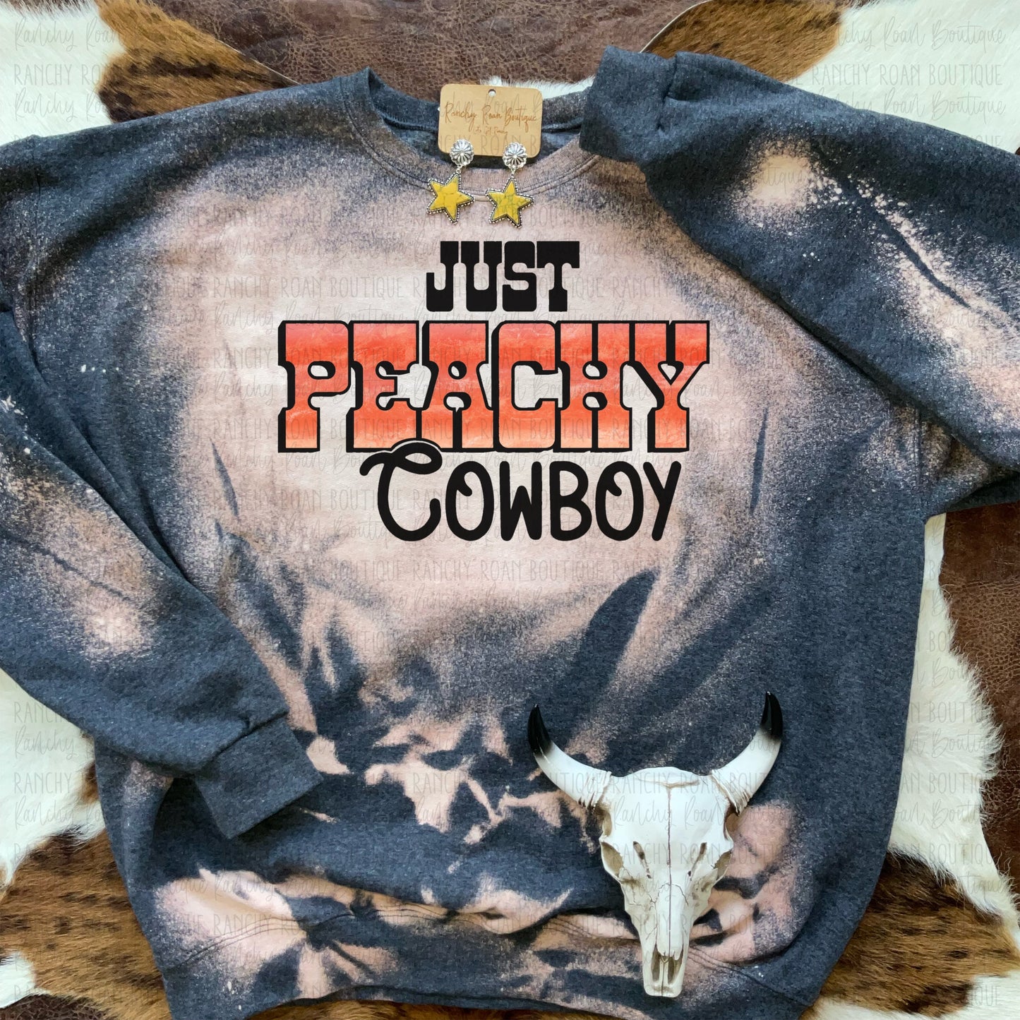 Just Peachy Cowboy Western Bleached Sweatshirt