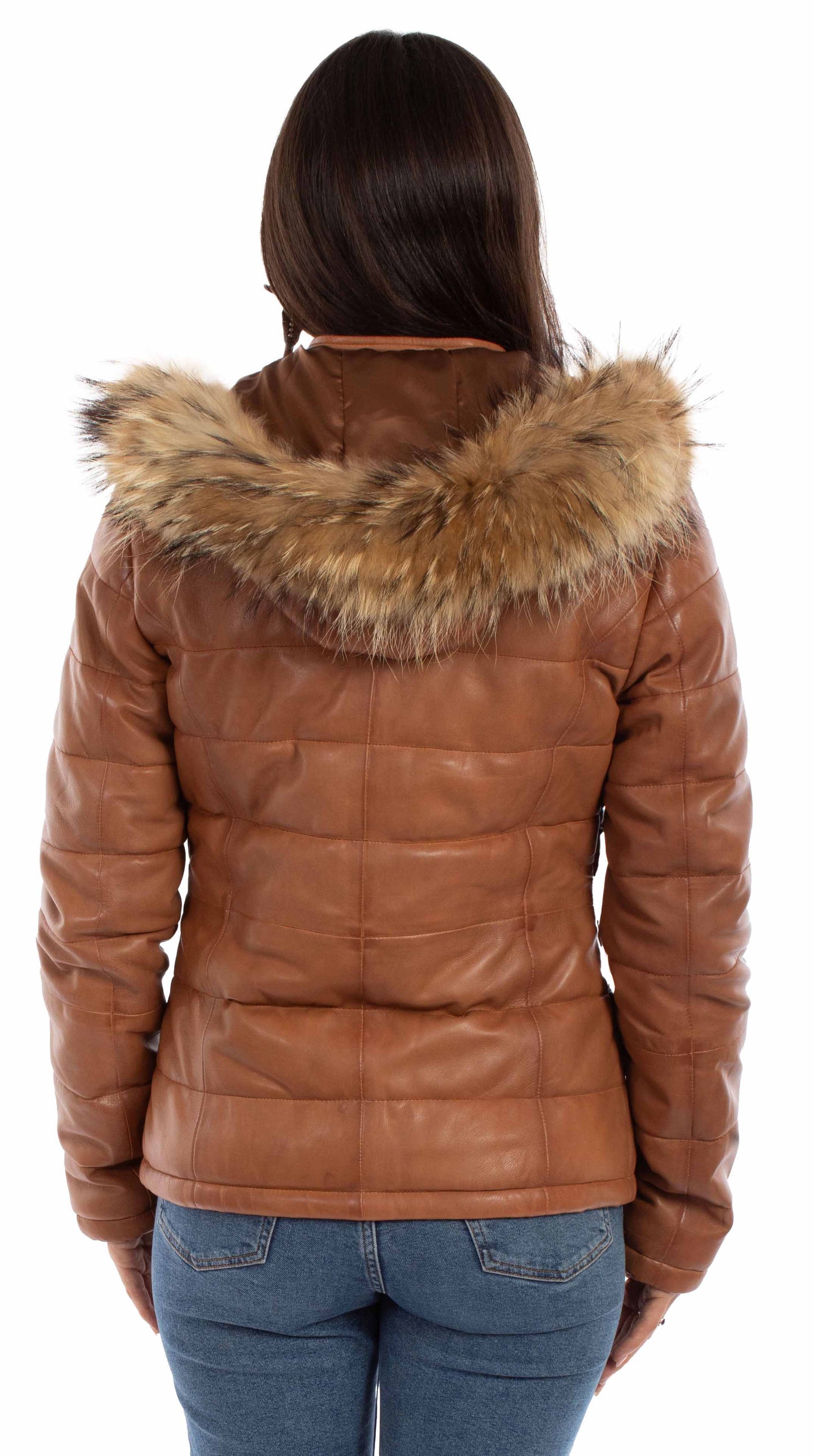 Ladies Leather Puffy Jacket - L1129