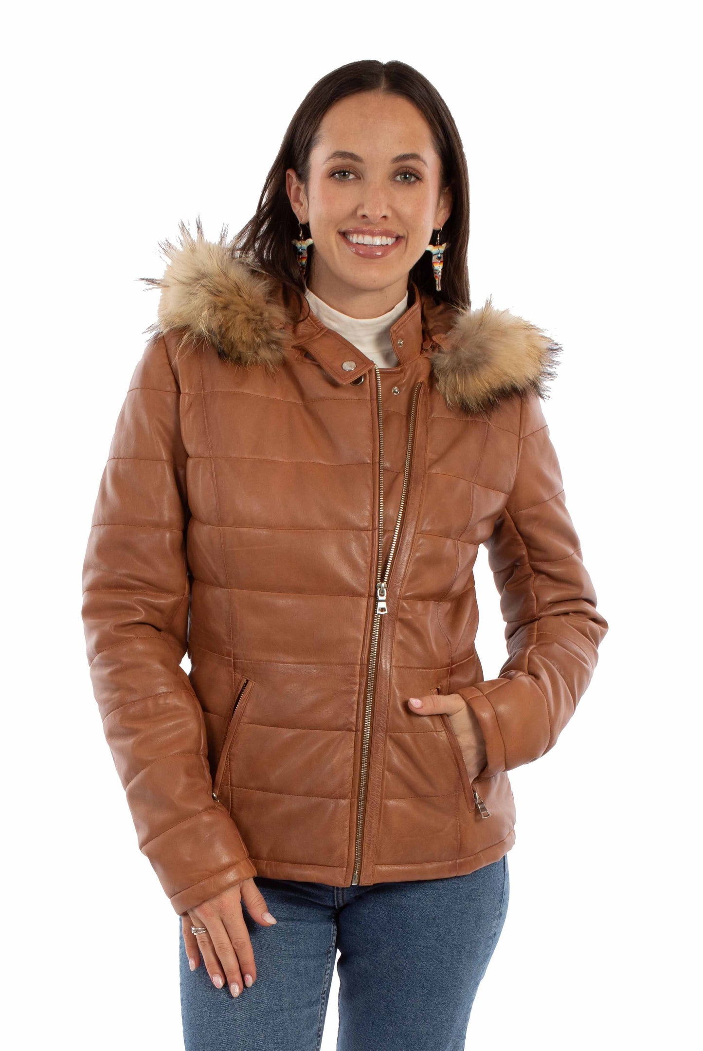 Ladies Leather Puffy Jacket - L1129
