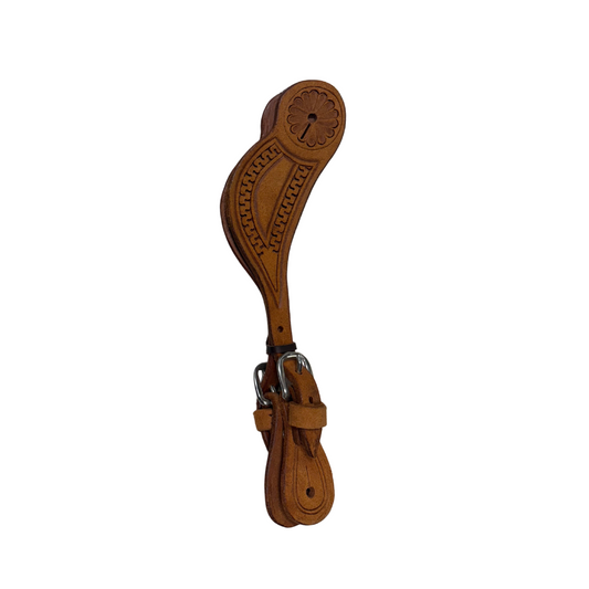 E-301RO Elite men's spur straps rough out golden leather border tooled