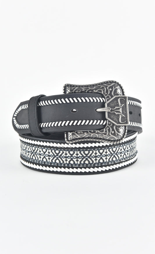 Mens Genuine Leather 3D Hand Stitched Belt - Black