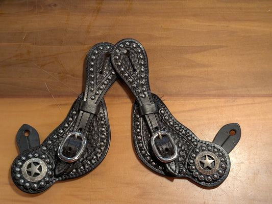 Ladies Black Basket Stamped Spur Straps