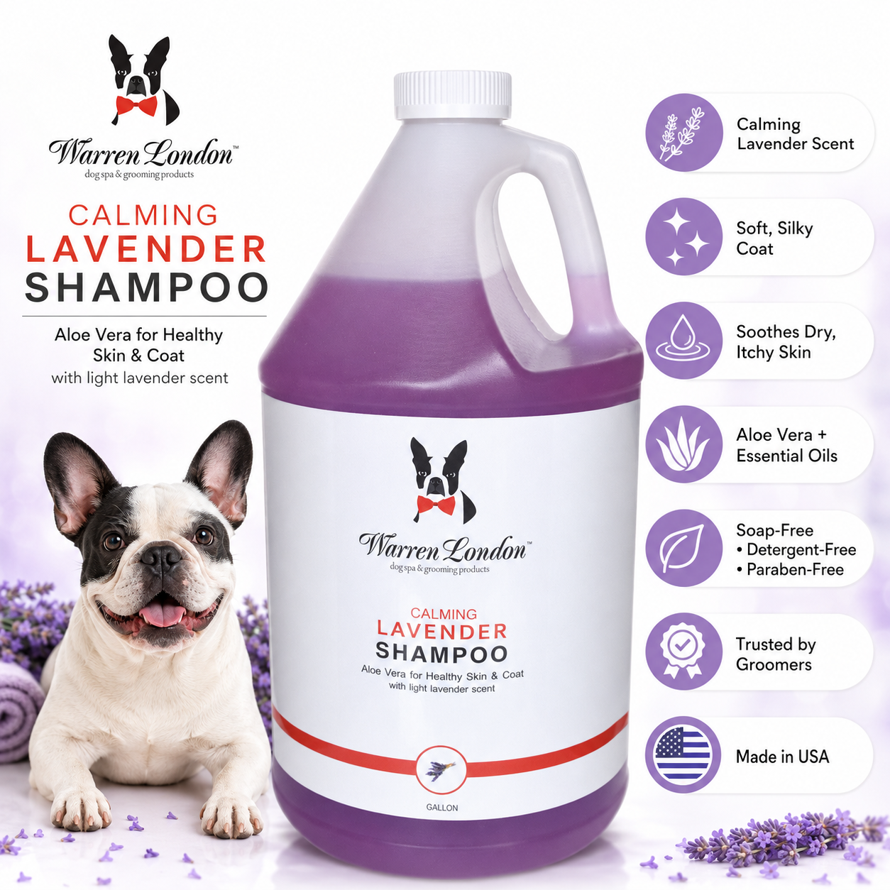 Calming Lavender Dog Shampoo w/Aloe Vera & Essential Oils - Professional Size