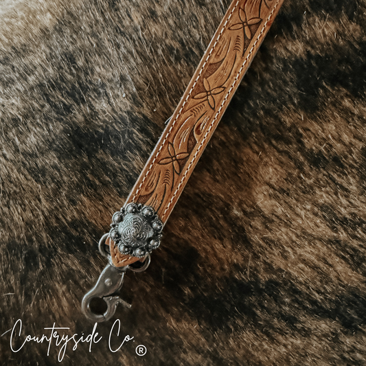 Tooled Leather Wristlet Keychain