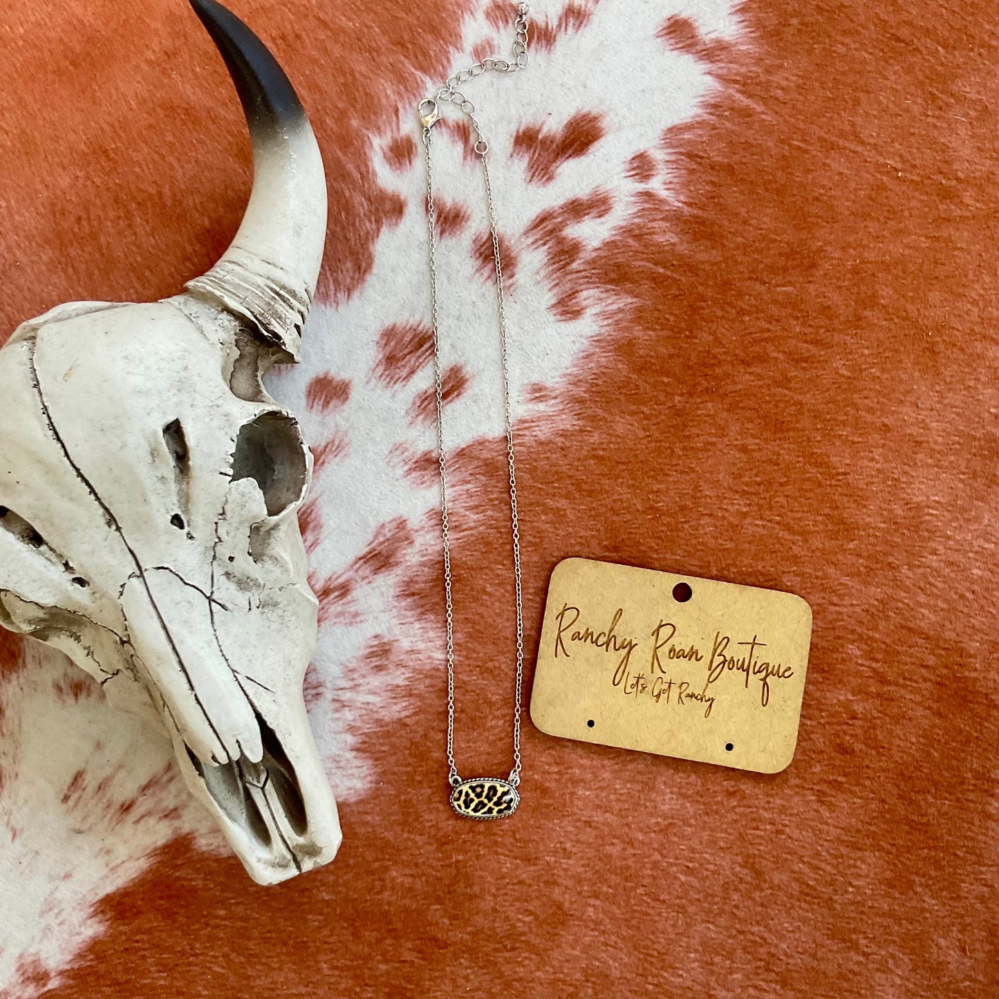 Leopard Print Oval Western Pendant Necklace