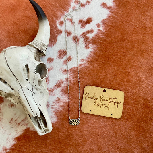 Leopard Print Oval Western Pendant Necklace