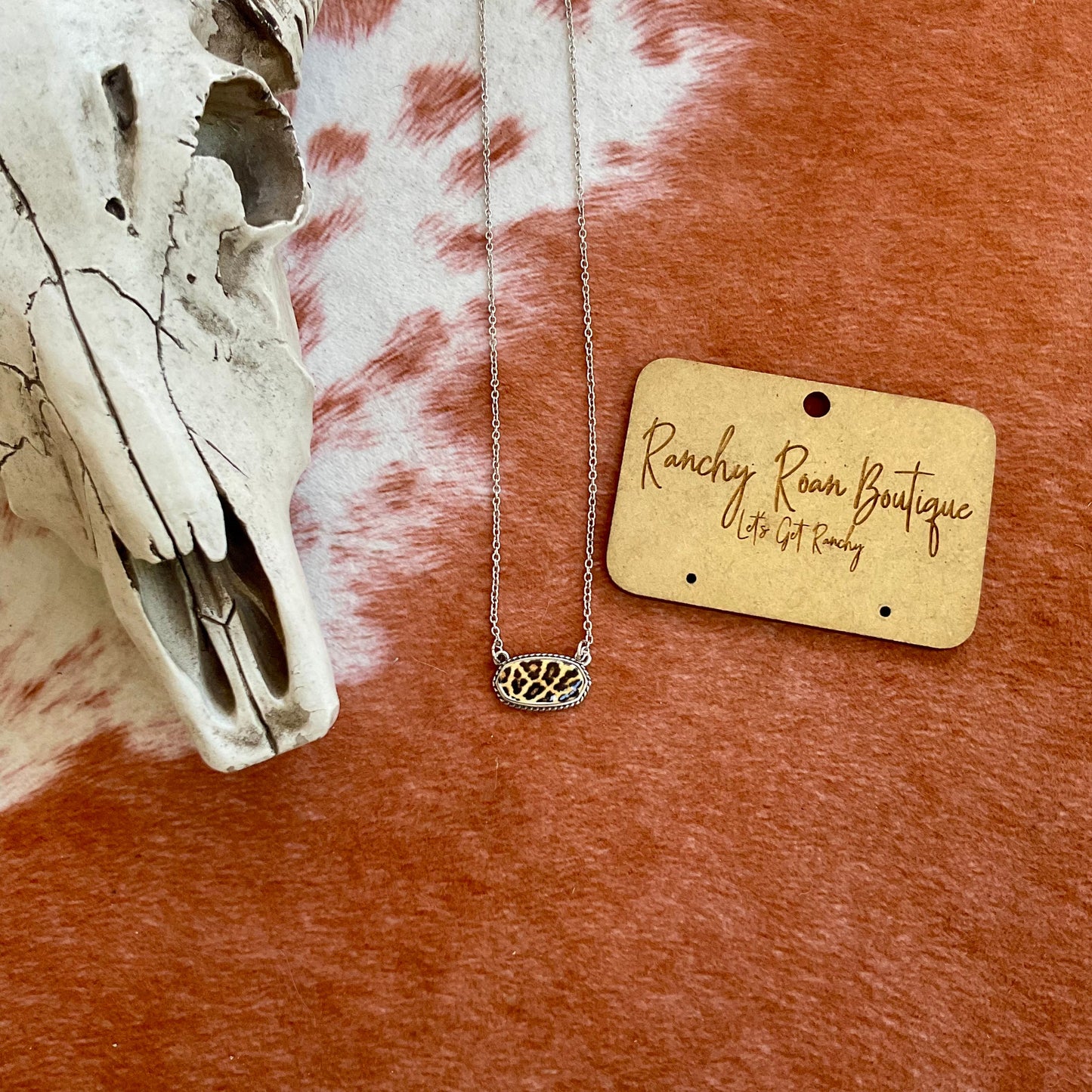 Leopard Print Oval Western Pendant Necklace