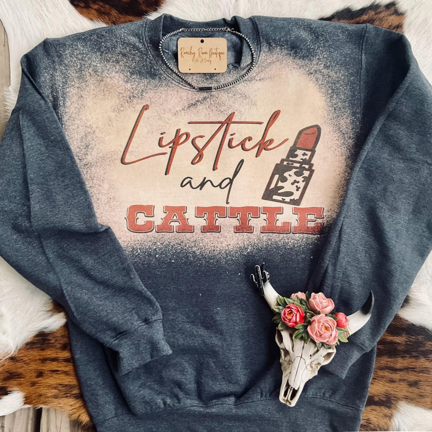 Lipstick and Cattle Western Graphic Sweatshirt