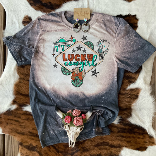 Lucky Cowgirl Graphic Tee Western Bleached Unisex Shirt