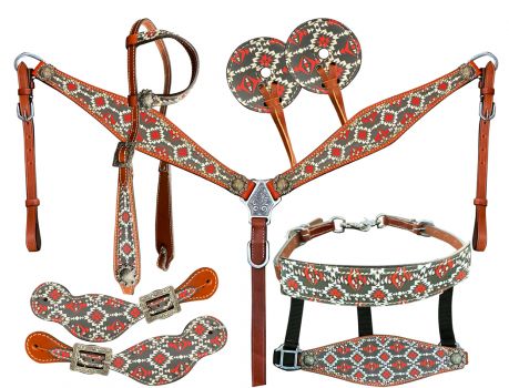 Southwest Navaho Print One Ear Headstall and Breast Collar 6- piece set