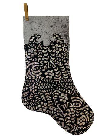Rainbow Metallic Glitter Cowhide Christmas Stocking