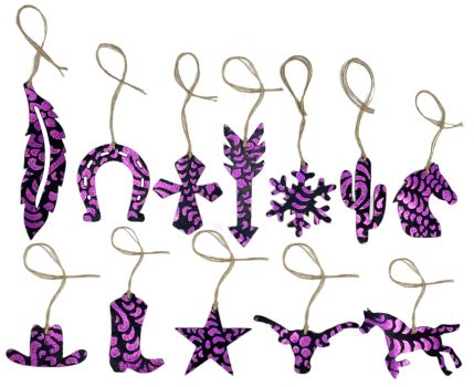 Pink Metallic Glitter Leather Cowhide Christmas Ornament - Sold Individually