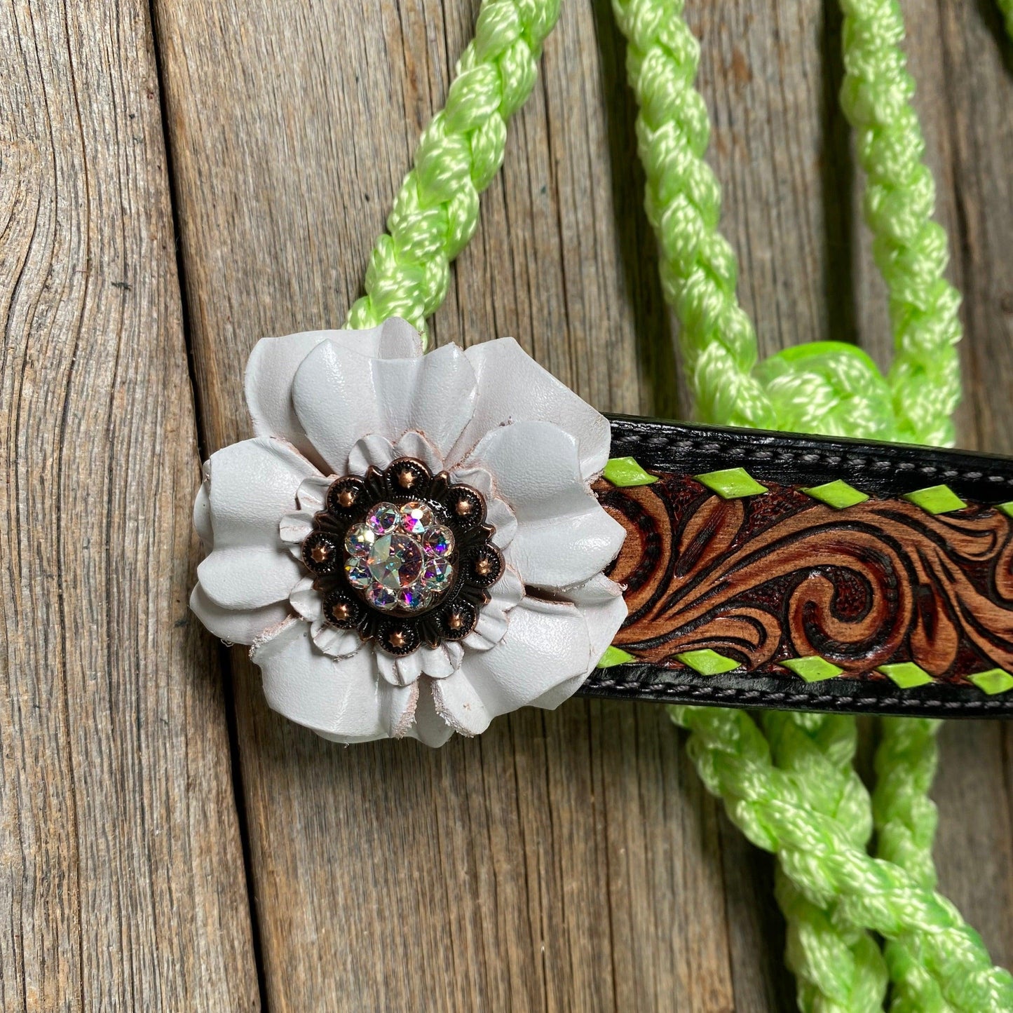 Lime Mule Tape Halter - White Flower #MT208