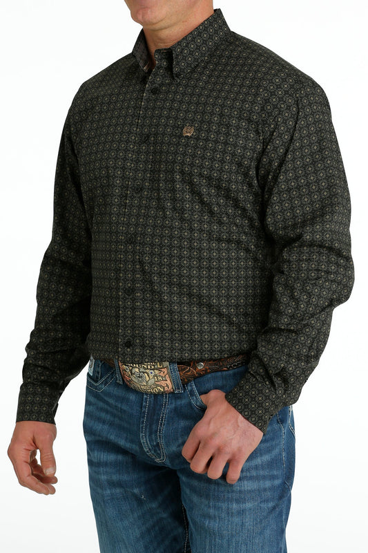Mens Cinch LS Button Up-Tan/Black