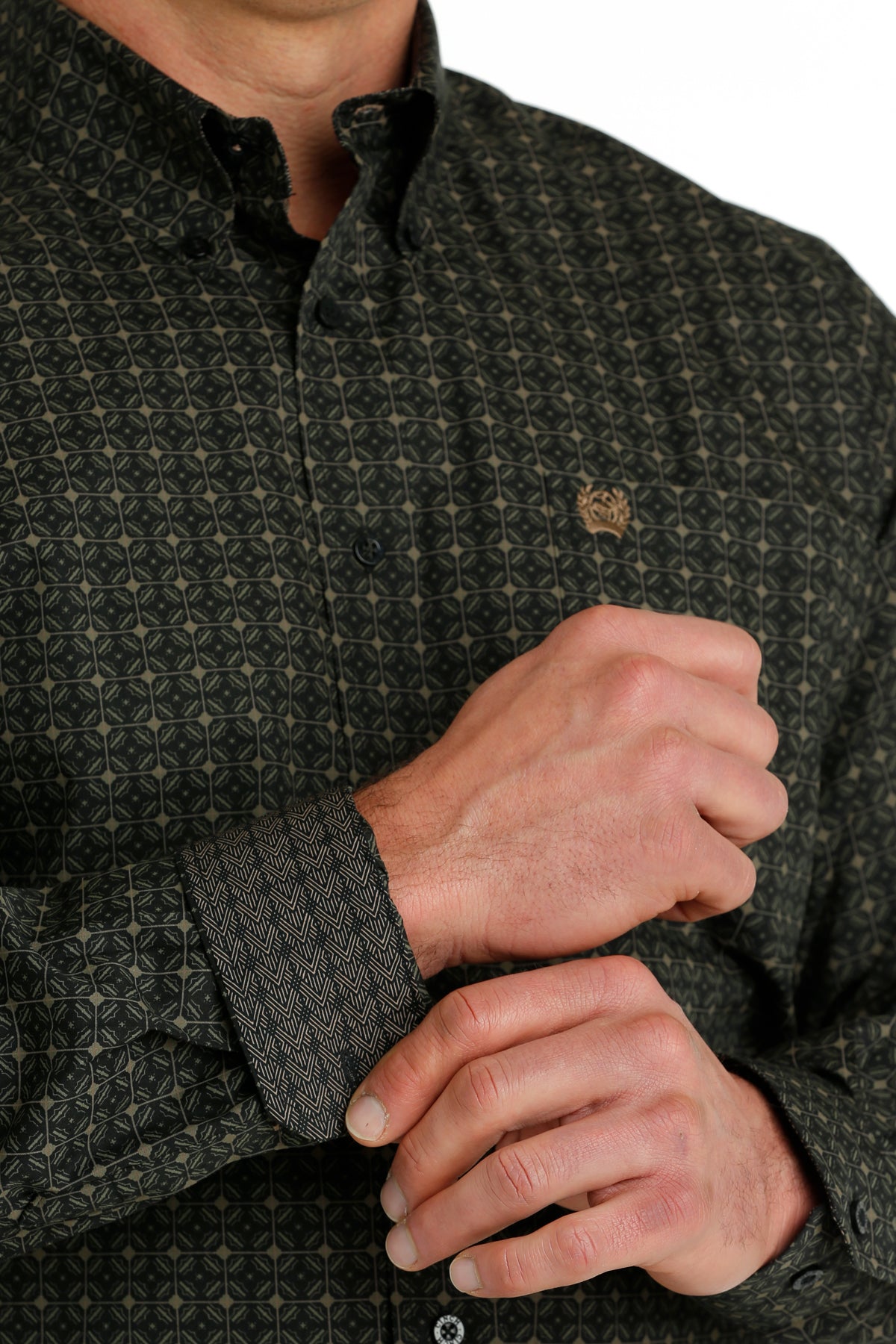 Mens Cinch LS Button Up-Tan/Black
