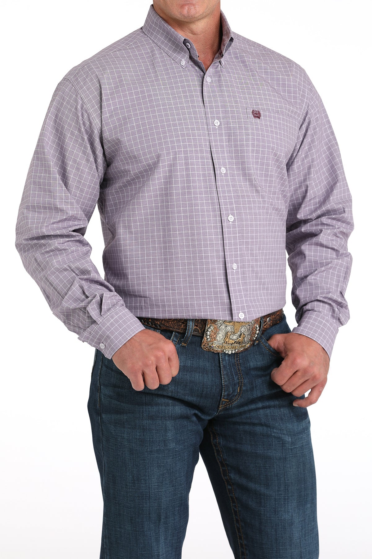 Mens Cinch LS Button Up- Lilac PLaid