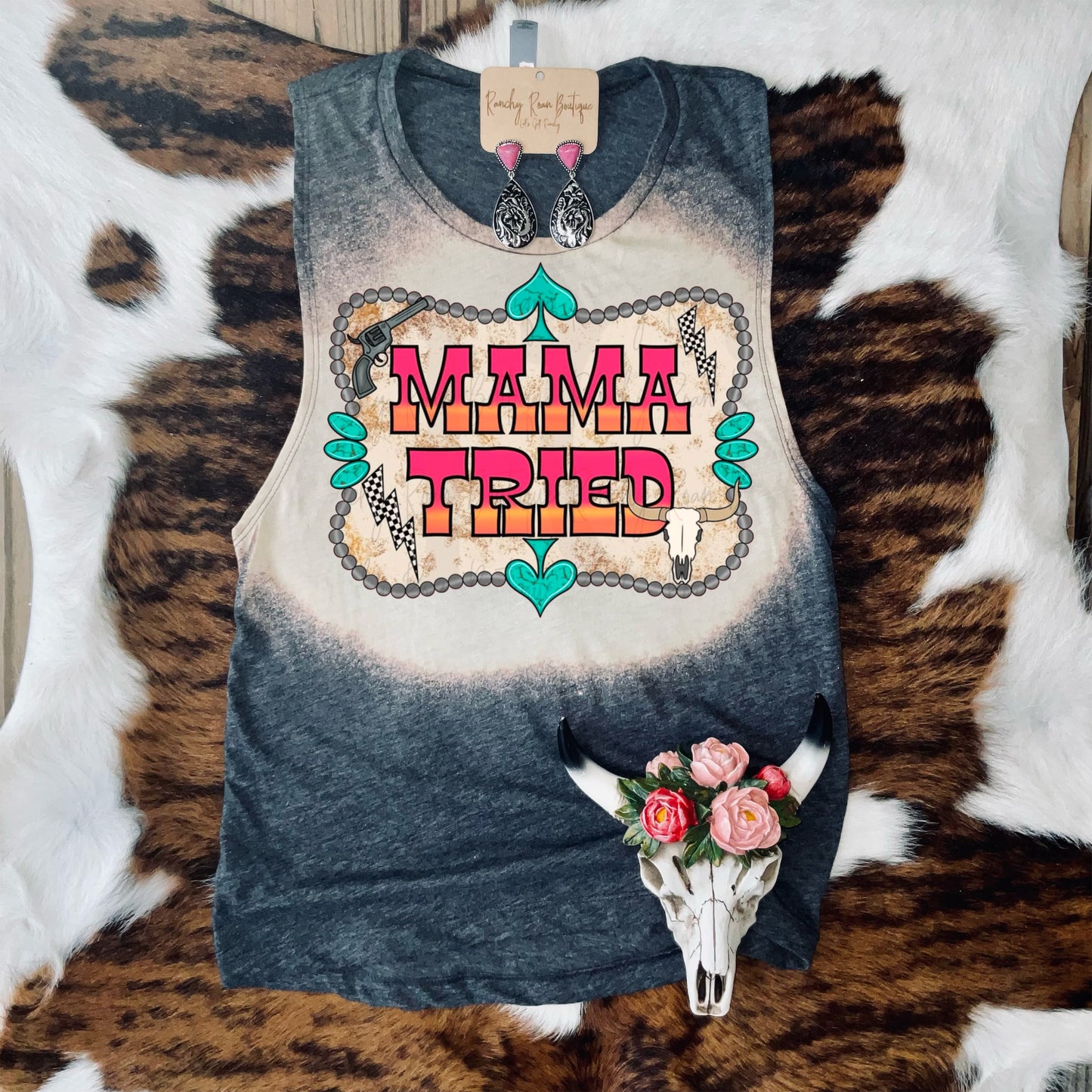 Mama Tried Western Graphic Muscle Tank Festival Bleached Tank