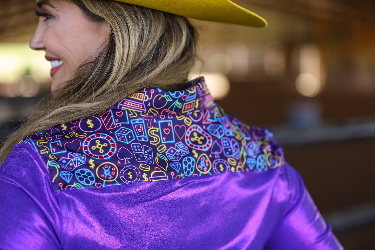 NEON LIGHTS & PURPLE SPARKLE PERFORMANCE RODEO SHIRT