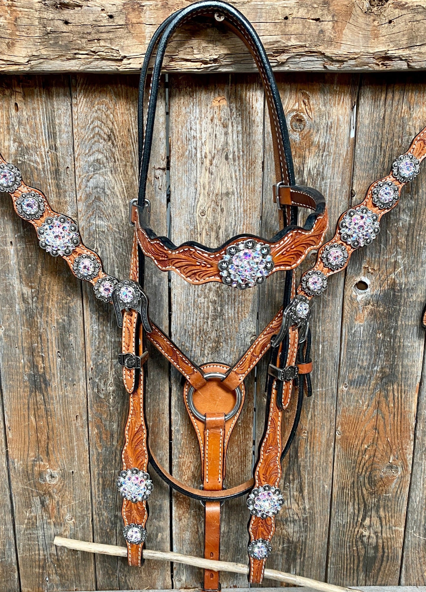 Light Oil and Antique Silver Browband & Breastcollar Tack Set #BBBC431