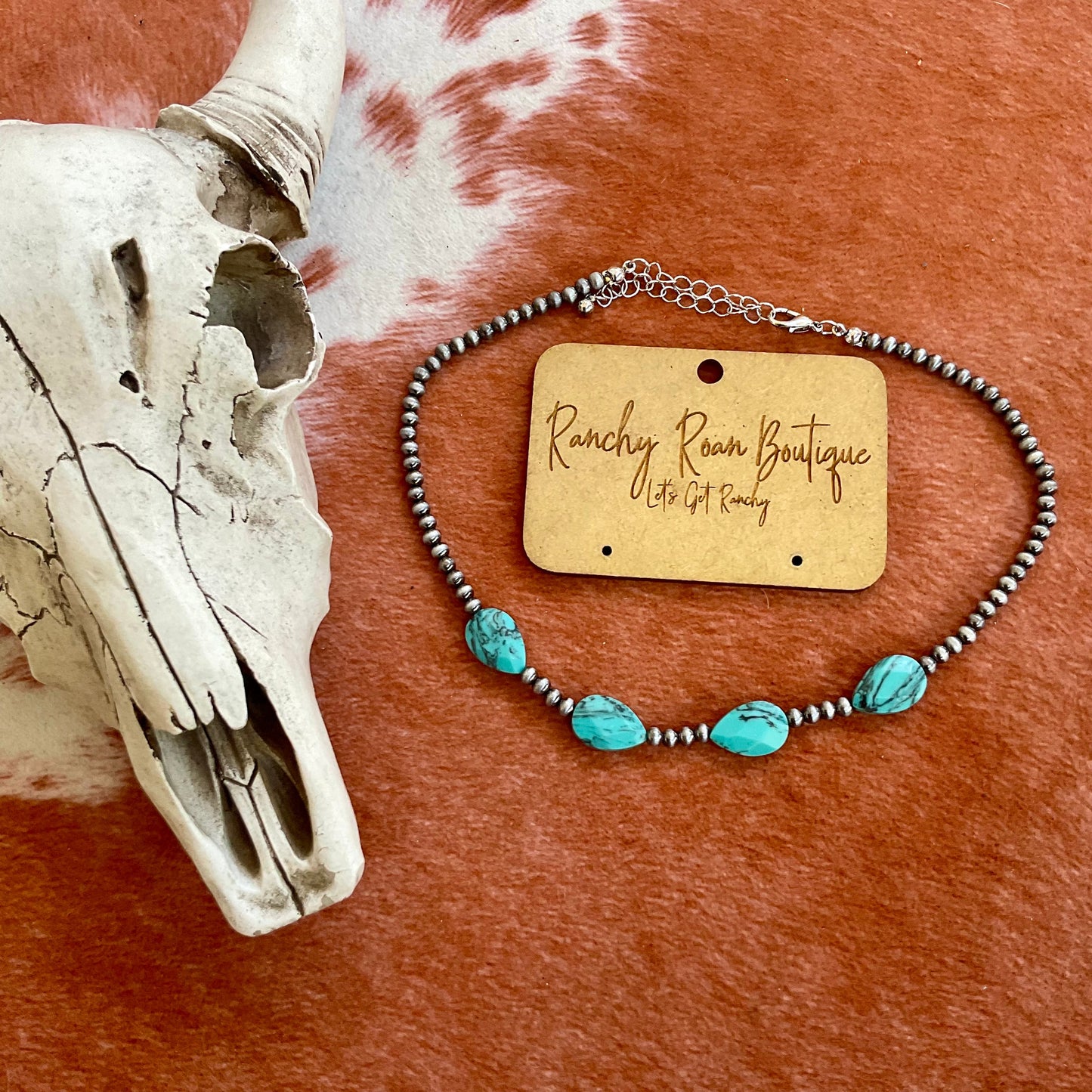 4mm Navajo Style Pearl Choker with Turquoise Stone – Western Jewelry