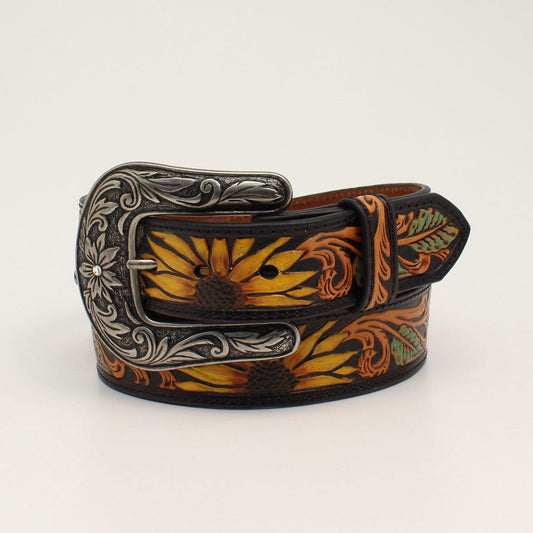 Nocona Ladies Belt 1 1/2 Sunflower Tooled Black