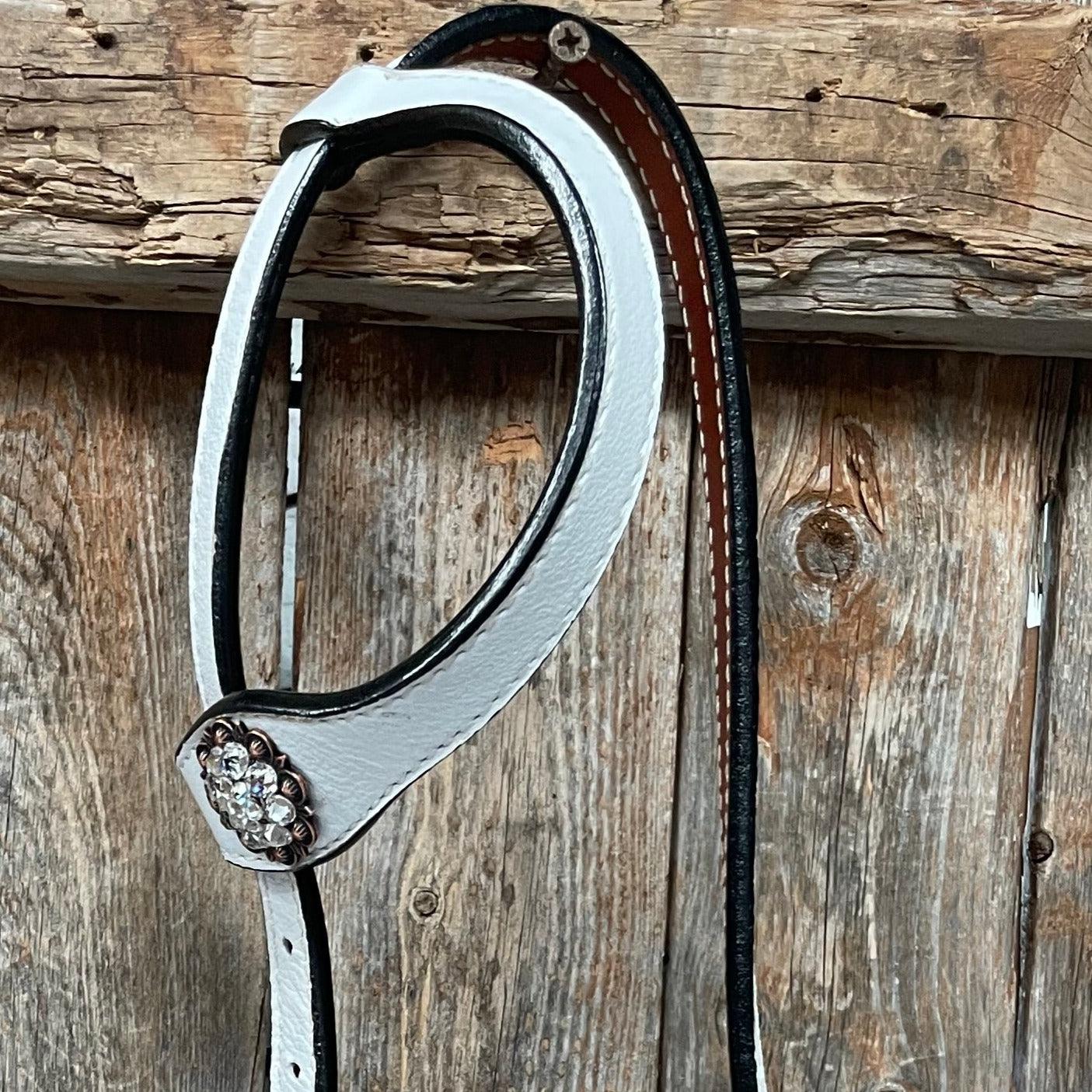White Leather Copper Clear and Feather  Browband/One Ear Tack Set #OEBC482
