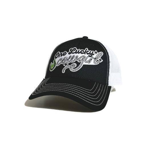 One Lucky Cowgirl Black & White Trucker Hat