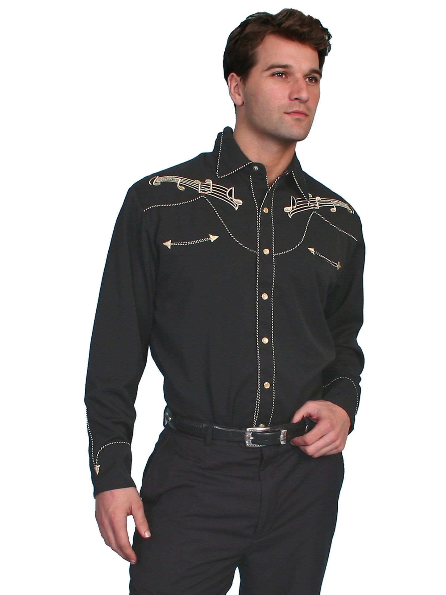 Gold Embroidery Notes Shirt - P-627