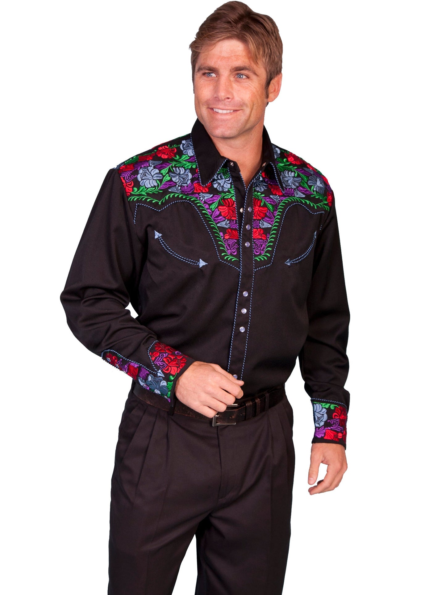 Colorful Floral Tooled Emb. Shirt - P-634C