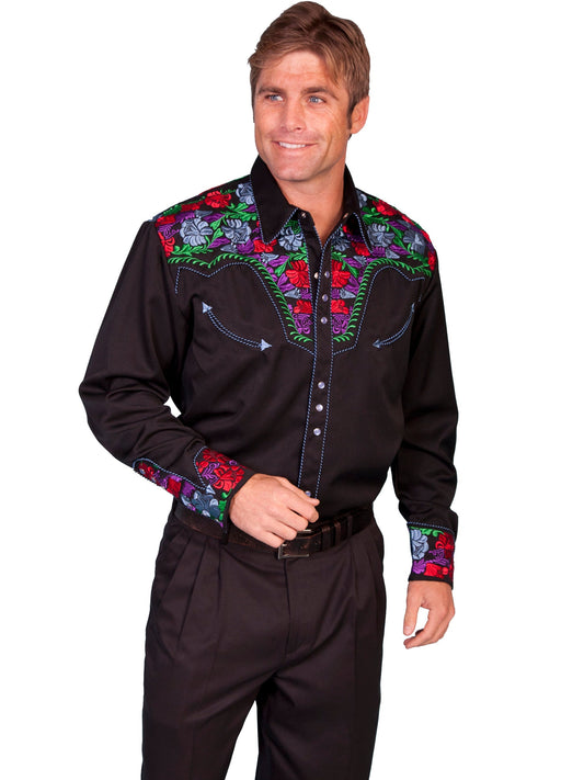 Colorful Floral Tooled Emb. Shirt - P-634C