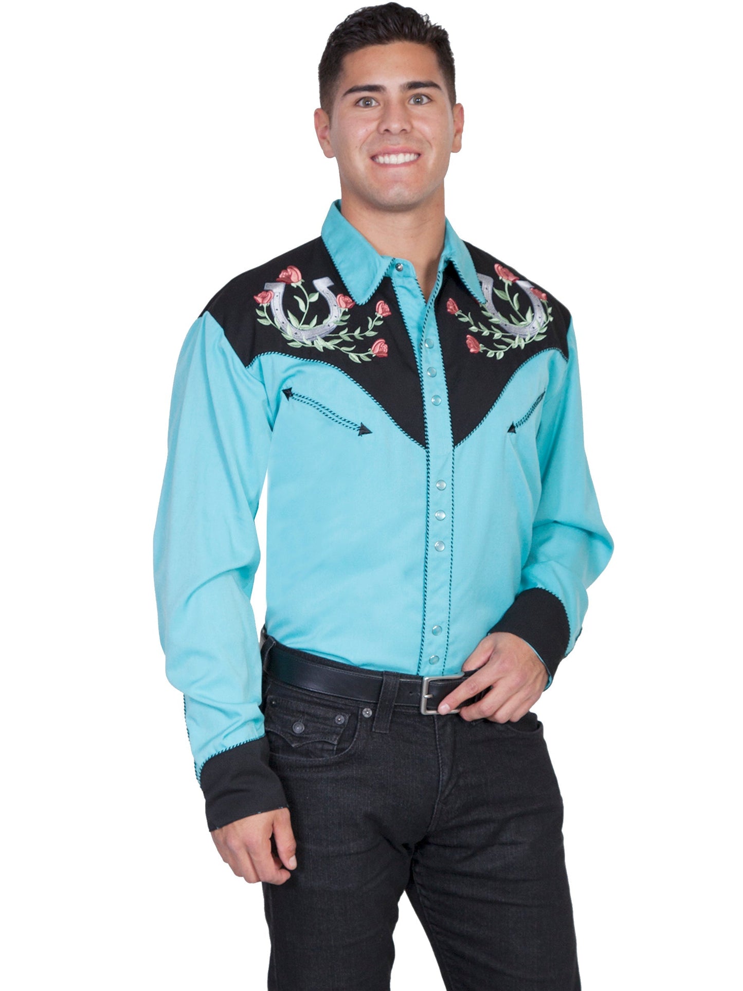 Horseshoe Rose Embroidery Shirt - P-660