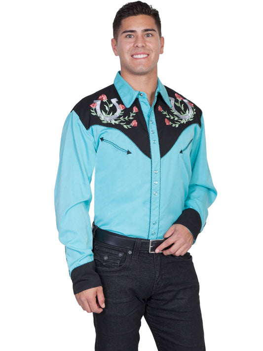 Horseshoe Rose Embroidery Shirt - P-660