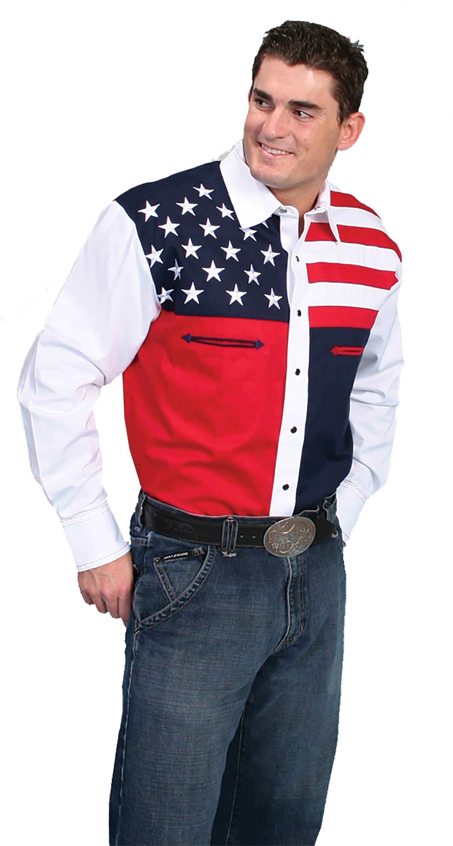 Red/white/blue Color Block Shirt - P-756